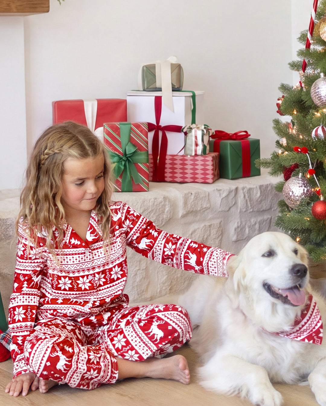PatPat Family Matching Christmas Pajamas Fair Isle Print Collared Red