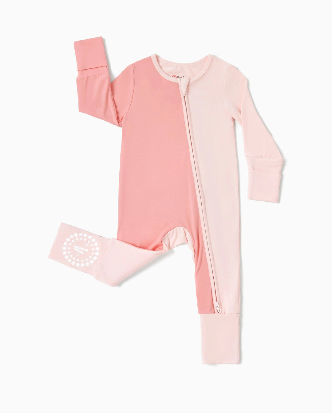 Mameluco de bambú para bebé niño/niña, con bloques de color, cremallera bidireccional, antideslizante, de manga larga, color rosa