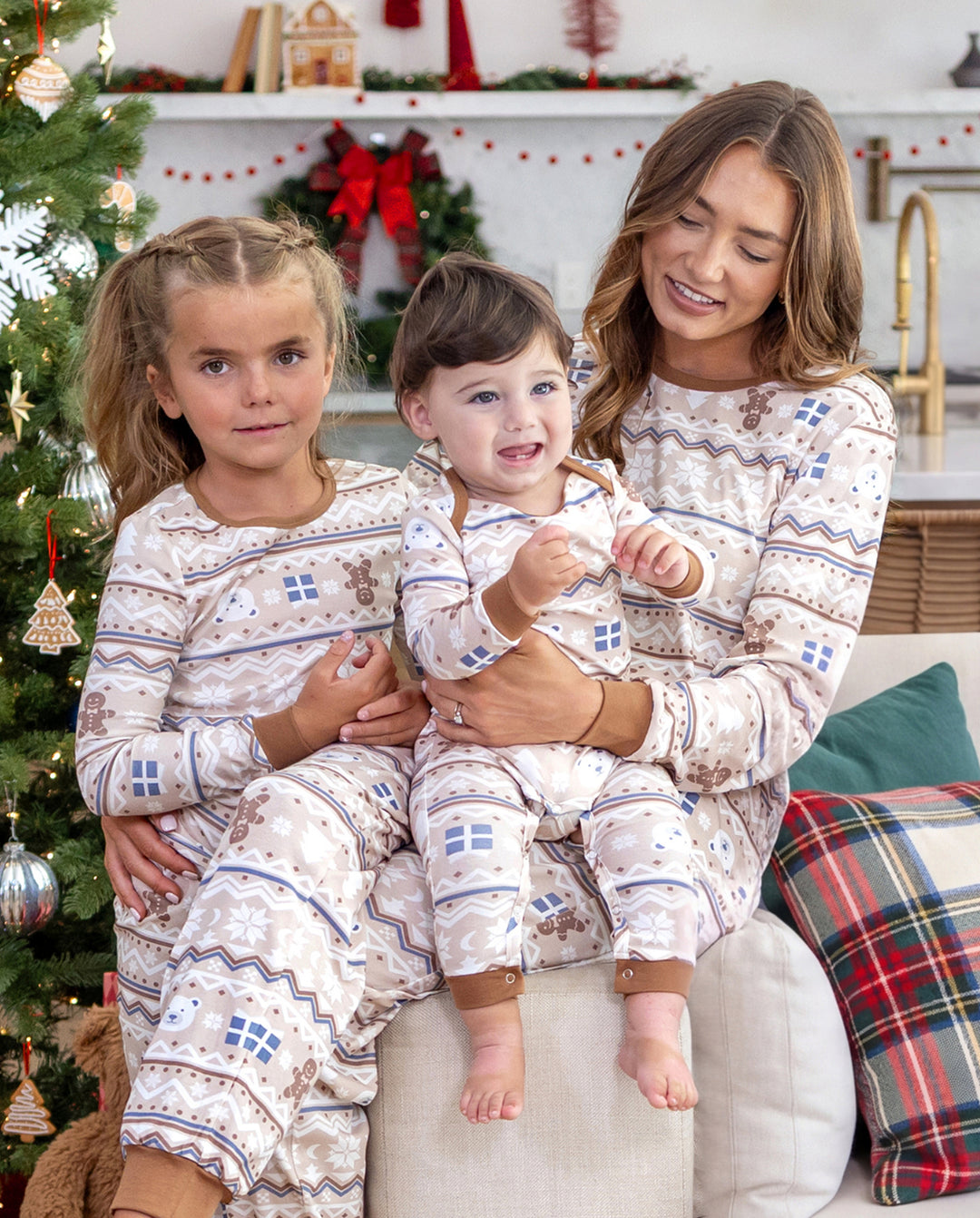 PatPat Family Matching Christmas Pajamas Fair Isle Print Cotton Khaki