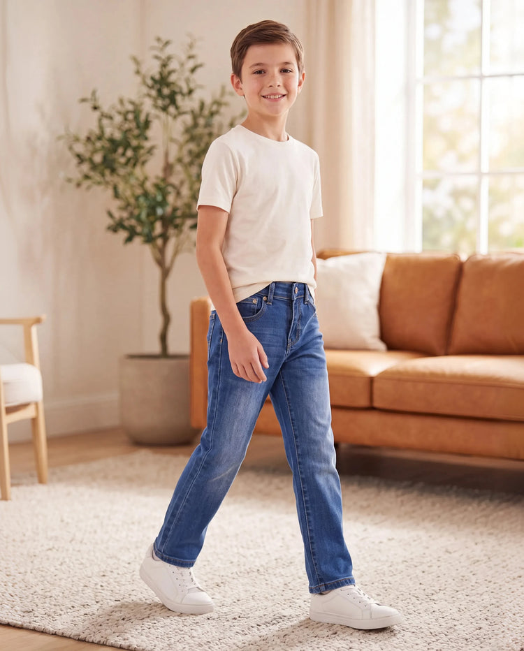 Einfarbig Elastische Taille Weich elastisch Bequem Casual Jeans Baumwollhose mit Taschen blau