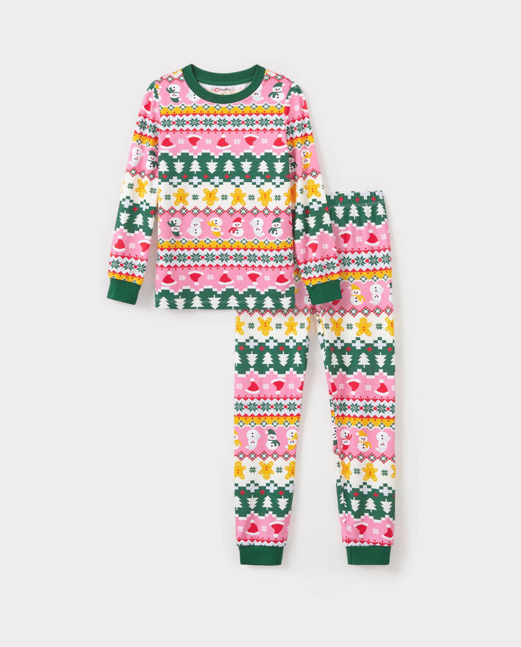 Pijama de 2 piezas de bambú grueso mejorado para Navidad y Halloween con estampado infantil para niñas pequeñas (ajuste ceñido), multicolor