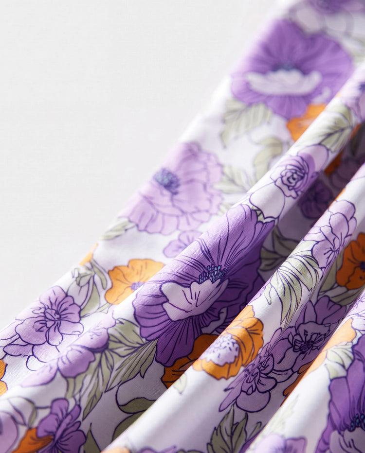 Trajes de Baño a Juego para Familia Estampado Floral Traje de Baño de Una Pieza con Volantes y Bañador Corto Morado