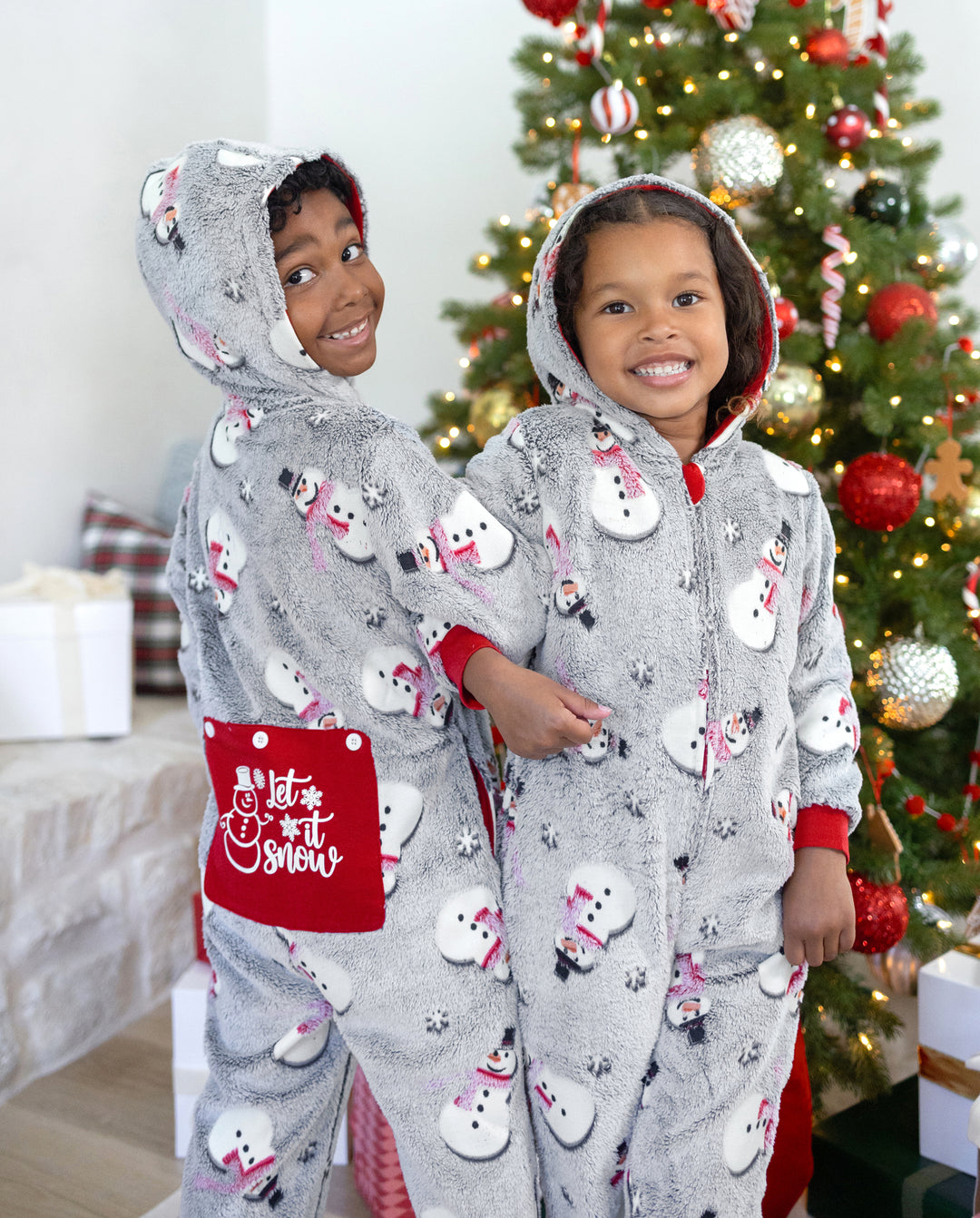 Christmas Matching Family Coral Fleece Pajamas Snowman Print Gray
