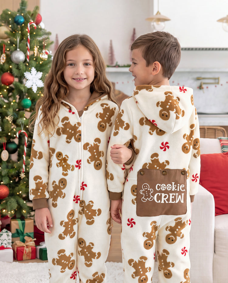 Pyjama de Noël assorti pour toute la famille, imprimé pain d’épice, combinaison en polaire corail