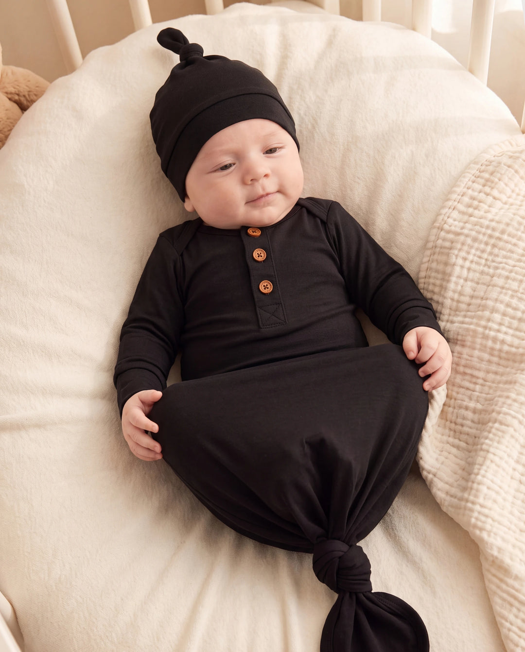 Saco de dormir de bambú para bebé niño/niña, bata infantil con gorro negro