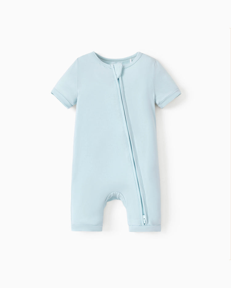 Bambus Baby Jungen/Mädchen 2-Wege Reißverschluss-Strampler mit Anti-Rutsch, kindlichem Essensmuster, Bambus-Schlafanzug (eng anliegend) Türkis