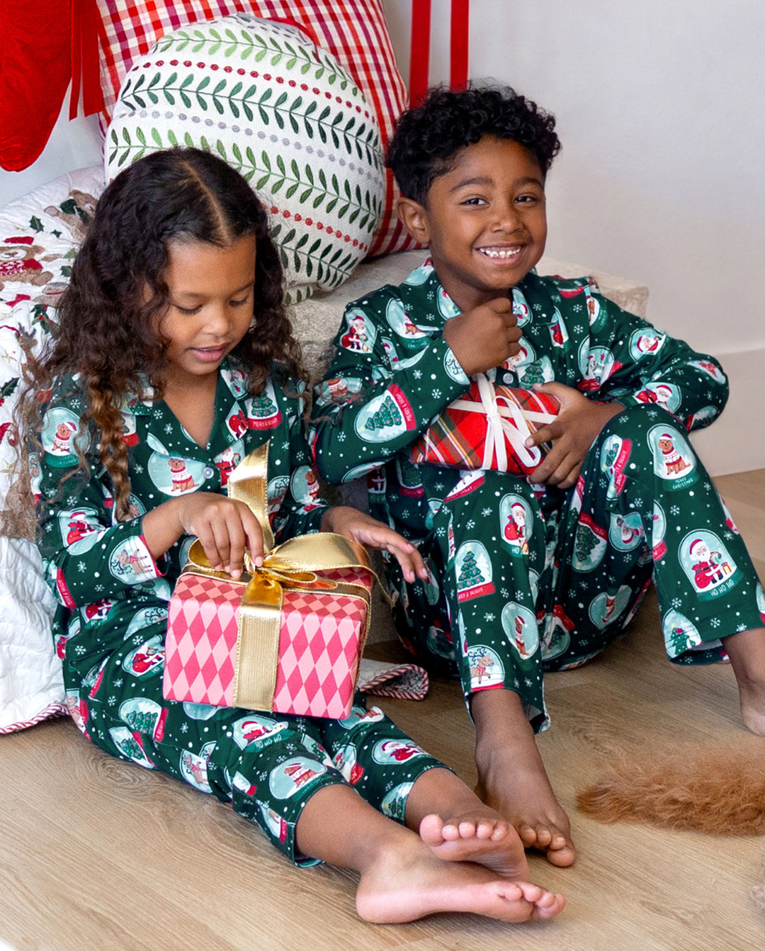 PatPat Matching Family Christmas Pajamas Snow Globe Print Dark Green Plus Size