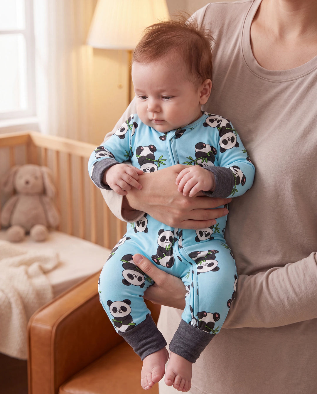 Pyjamas en bambou pour bébé/fille avec imprimé enfantin (ajusté) Bleu clair