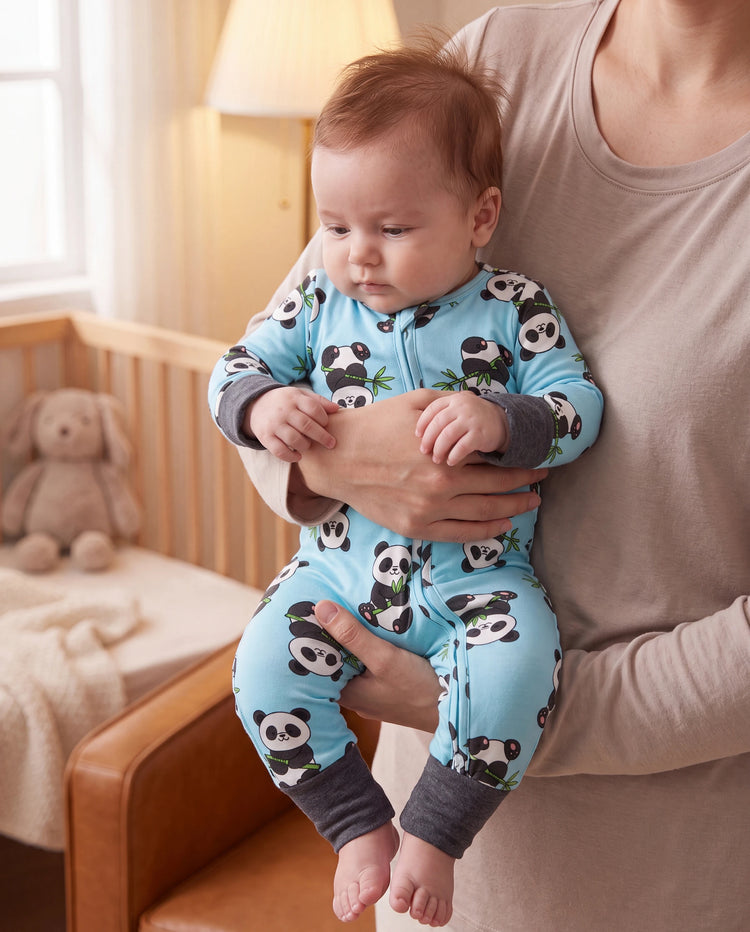 Pyjamas en bambou pour bébé/fille avec imprimé enfantin (ajusté) Bleu clair