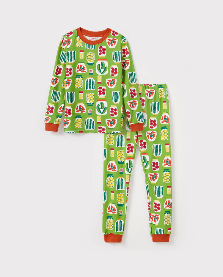 Pyjama de Noël/Halloween 2 pièces en bambou épais de qualité supérieure avec imprimé enfantin pour petite fille (coupe ajustée) vert