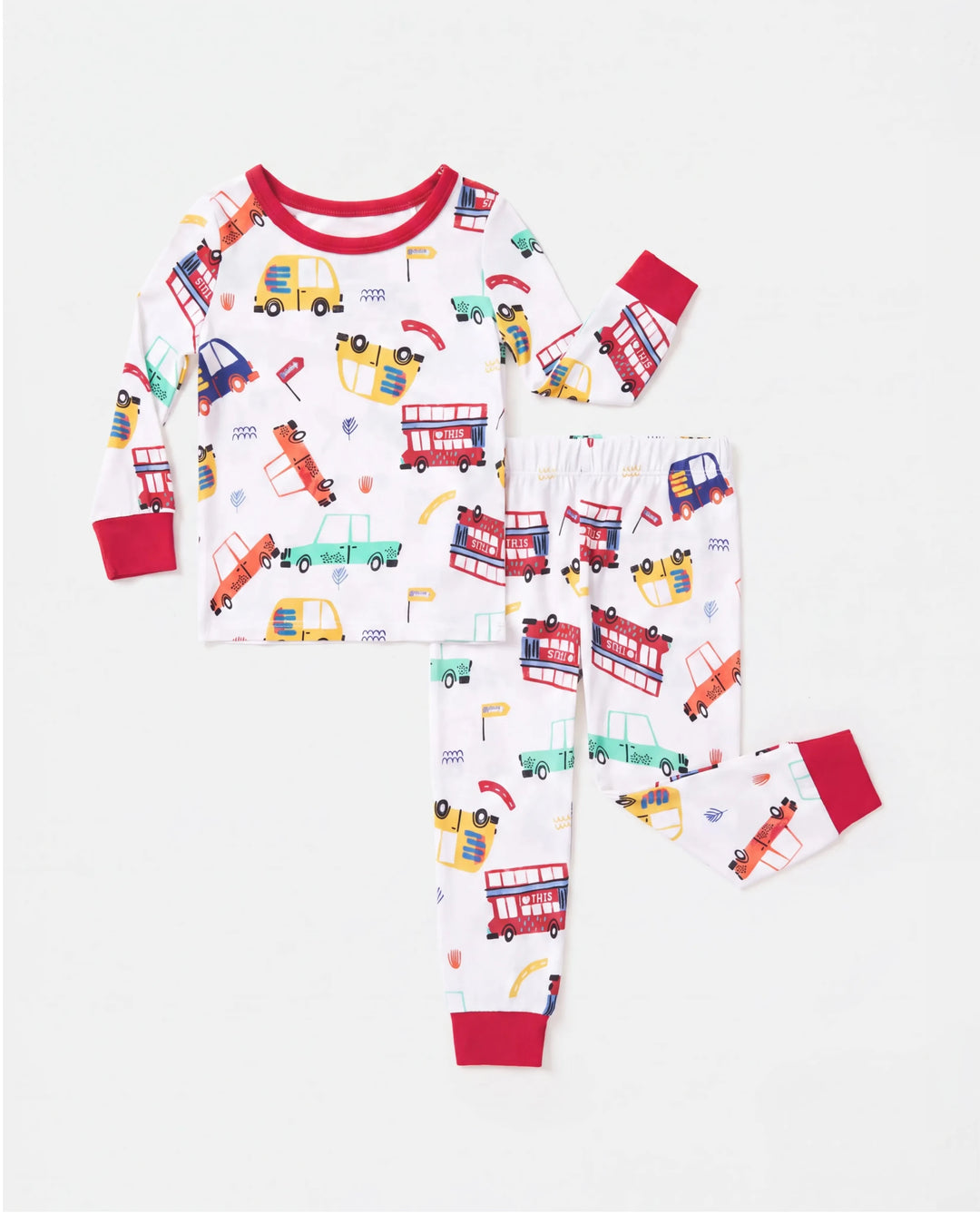 Conjunto de pijama de bambú para bebé/niño pequeño, de 2 piezas, con estampado animal, ajustado y rojo