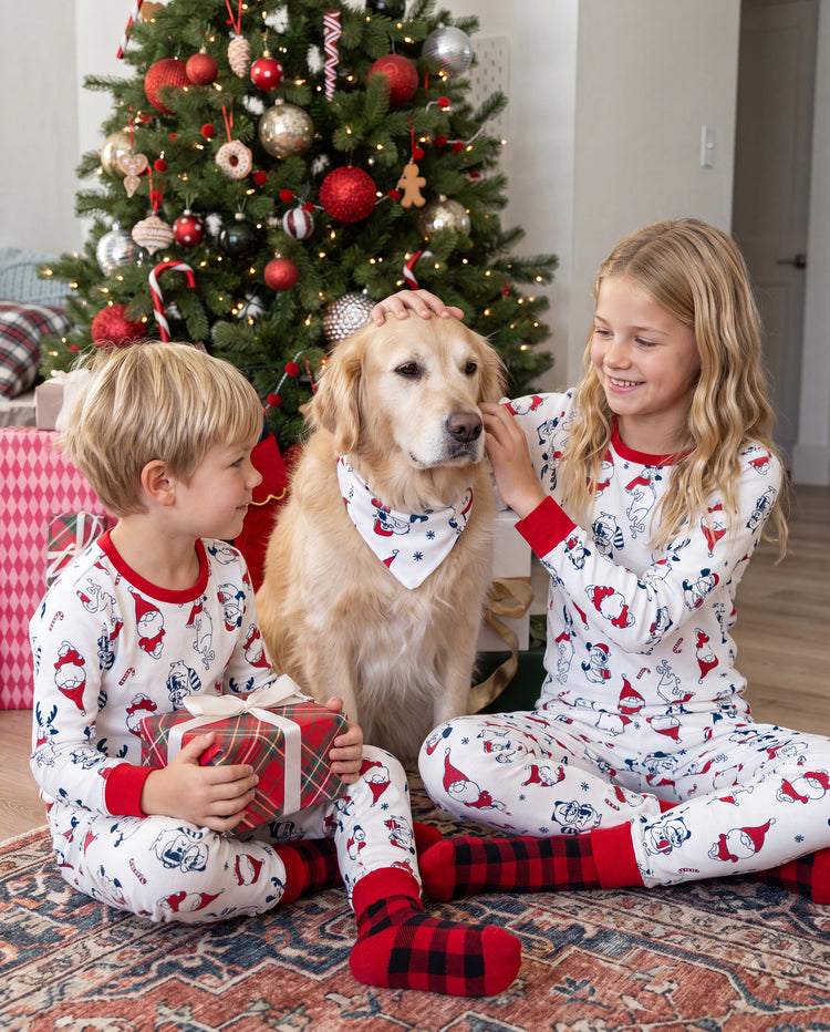 Ensemble pyjama de Noël assorti pour toute la famille, imprimé Père Noël et chiens, avec chaussettes de Noël blanches