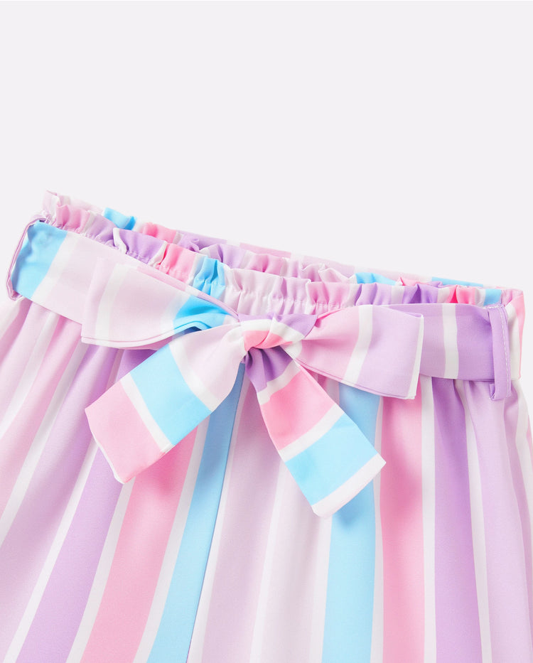 2pcs Toddler Girl Sweet Flutter-sleeve Tee and Stripe Belted Shorts Set Light Purple