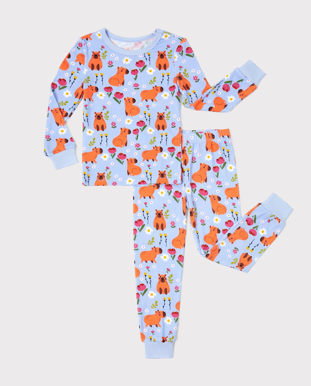 Weihnachten / Halloween Pyjama 2-teiliges Bambus-Pyjama-Set mit kindlichem Druck für Baby / Kleinkind (eng anliegend) blau