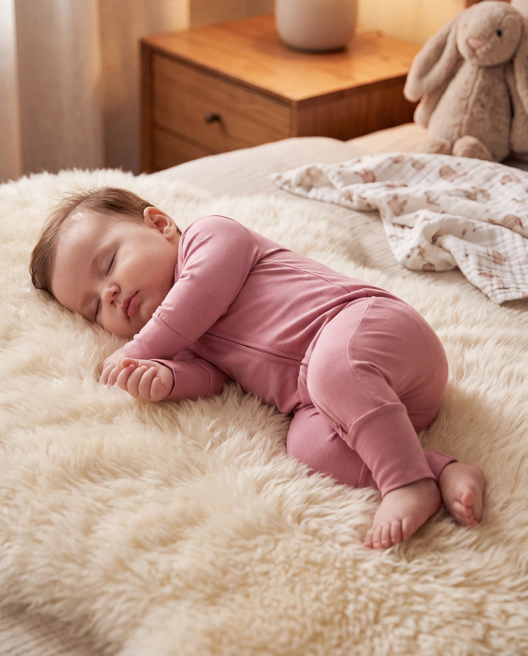 Kinder Baby / Mädchen Bambus Pyjama mit kindlichem Aufdruck (eng anliegend) rosa