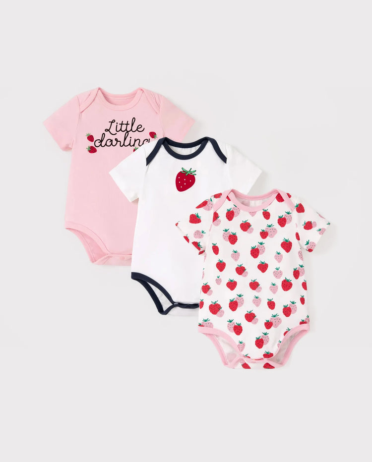 Conjunto de 3 peleles con estampado divertido para bebé niño/niña, color rosa