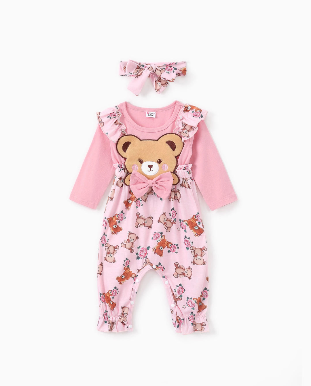 Baby Mädchen Bär Stil Bestickter Blumen Overall rosa