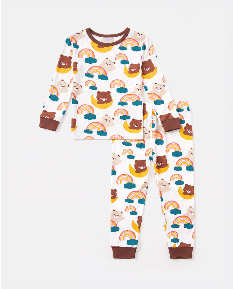 Ensemble Pyjama en Bambou 2 Pièces Imprimé Animal Enfantin Pyjama Ajusté pour Bébé/Tout-petit Marron
