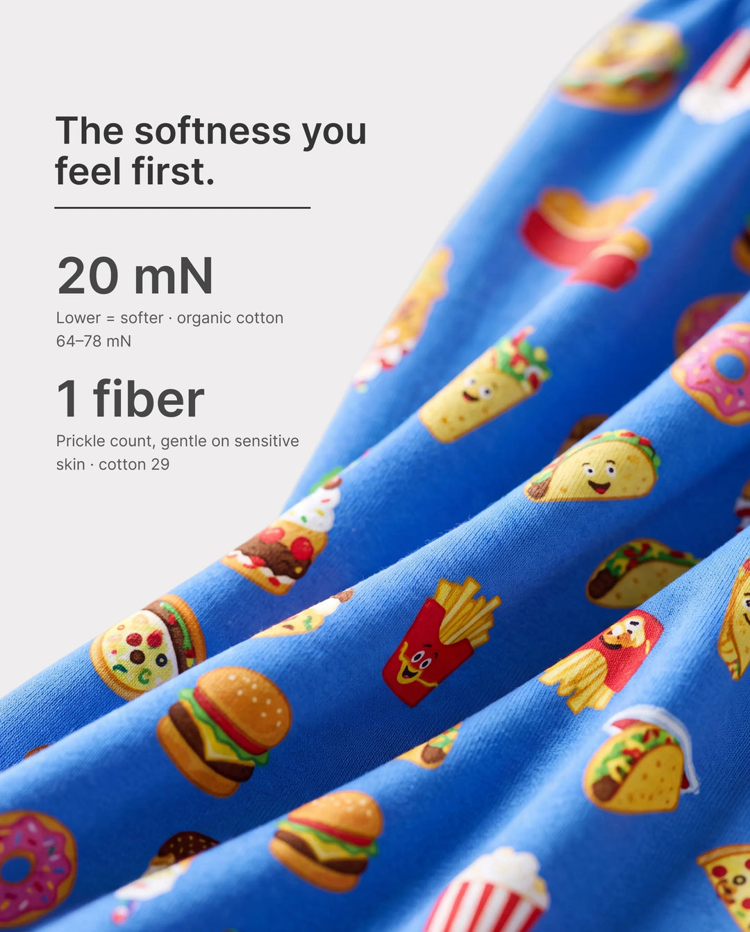 Pijamas de Bambú a Juego para la Familia Pijamas Suaves de Bambú para Hombres, Mujeres, Niños y Bebés, Pijama de Manga Corta con Estampado de Hamburguesa y Papas Fritas (Ajustado para Niños) Azul Real