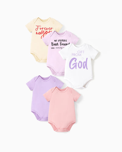 Bamboo 5-Pack Baby Boy/Girl Casual Romper Pink