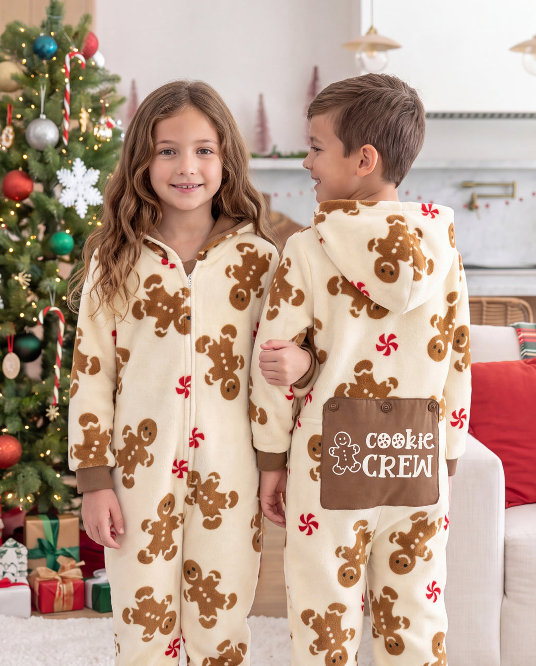 Christmas Matching Family Coral Fleece Pajamas Gingerbread Print