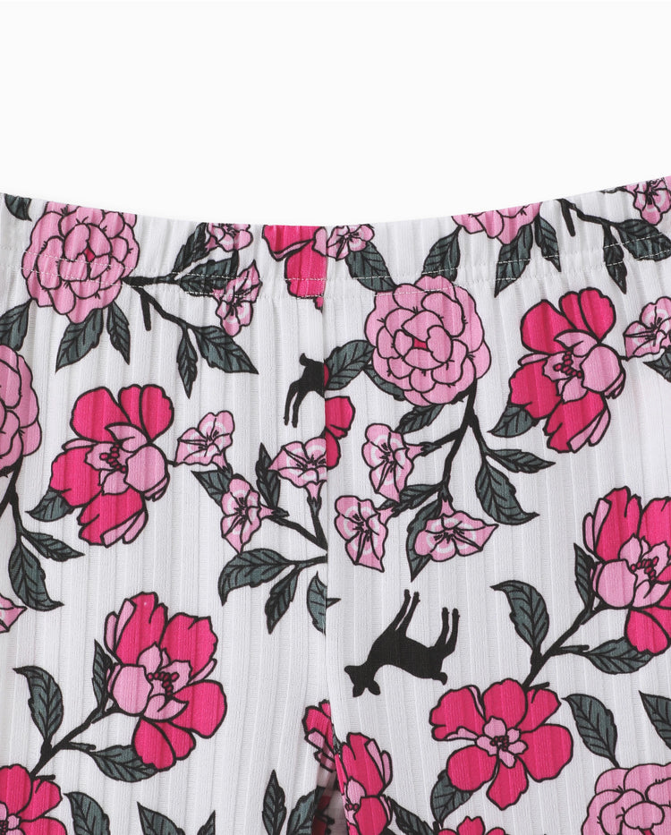 Kleinkind Mädchen 2pcs Dear Rüschen Sweatshirt und geblümt ausgestellte Hosen Set Farbblock