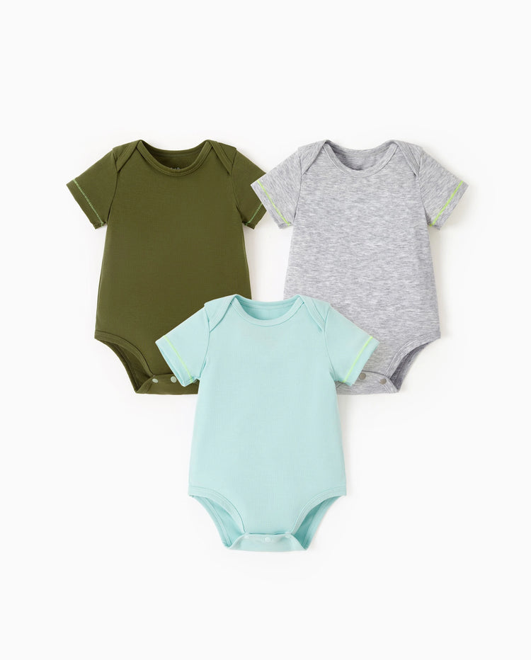 Lot de 3 barboteuses en lyocell de couleur unie pour bébé garçon/fille, vert foncé