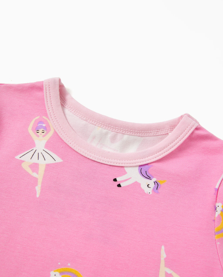 Toddler / Kids 4-piece Organic Cotton Pajamas 4-in 1 Snug fit PaJama Set for Girls Pink