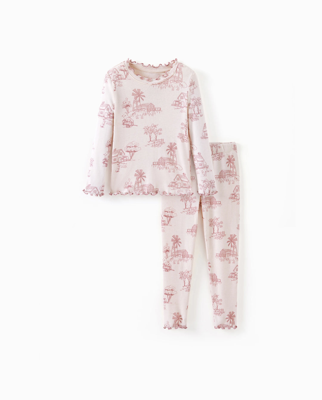 Pijama de 2 piezas para niños pequeños/niños con suave mezcla de lana y tencel lyocell (ajuste ceñido) rosa claro