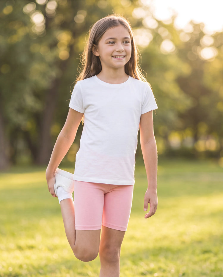 Leggings et shorts en coton de couleur unie pour petite fille/enfant, rose