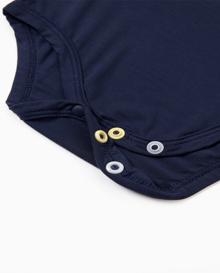 Ensemble de 2 barboteuses unies et imprimées en bambou pour bébé garçon/fille, bleu foncé