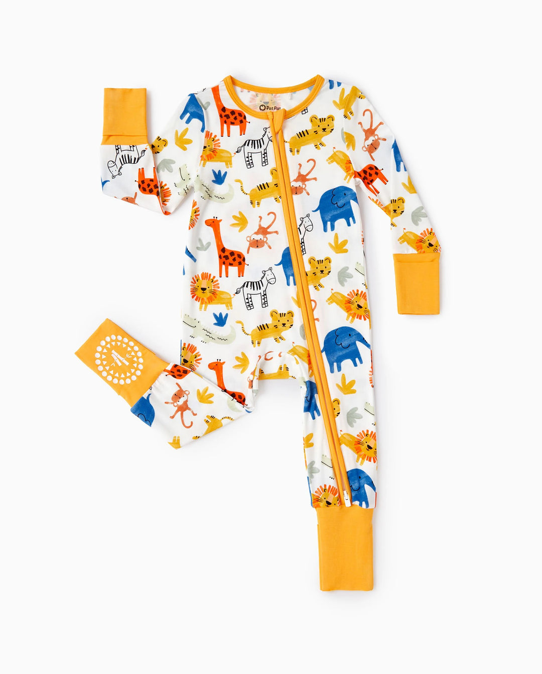 Bamboo Baby Boy/Girl Cartoon Printed 2-Way Zip Onesies Anti Slip Long-sleeve Footie Yellow