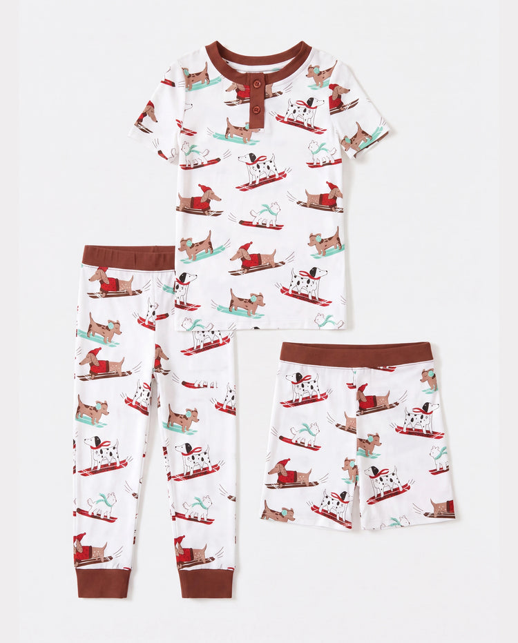 Toddler / Kids Christmas / Halloween Pajamas 3-Piece Bamboo Pajama Set 2-in-1 Look for 4 Seasons (Snug-Fitting) White
