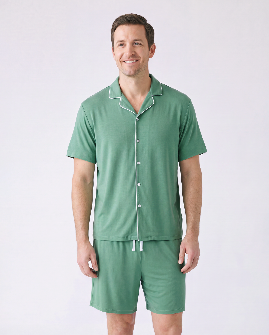 Family Matching Bamboo Pajamas Buttery Soft Bamboo Viscose PJs for Men Women Kids Toddler Baby, Solid Color Short Sleeve Shirt & Shorts Sleepwear Green