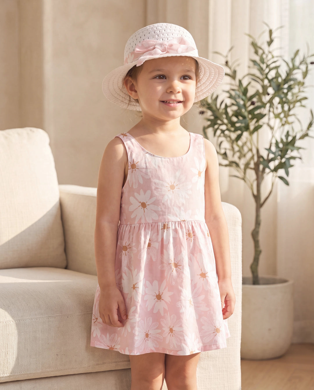 2 Stück Baby Mädchen Little Daisy Bowknot Kleid Set rosa