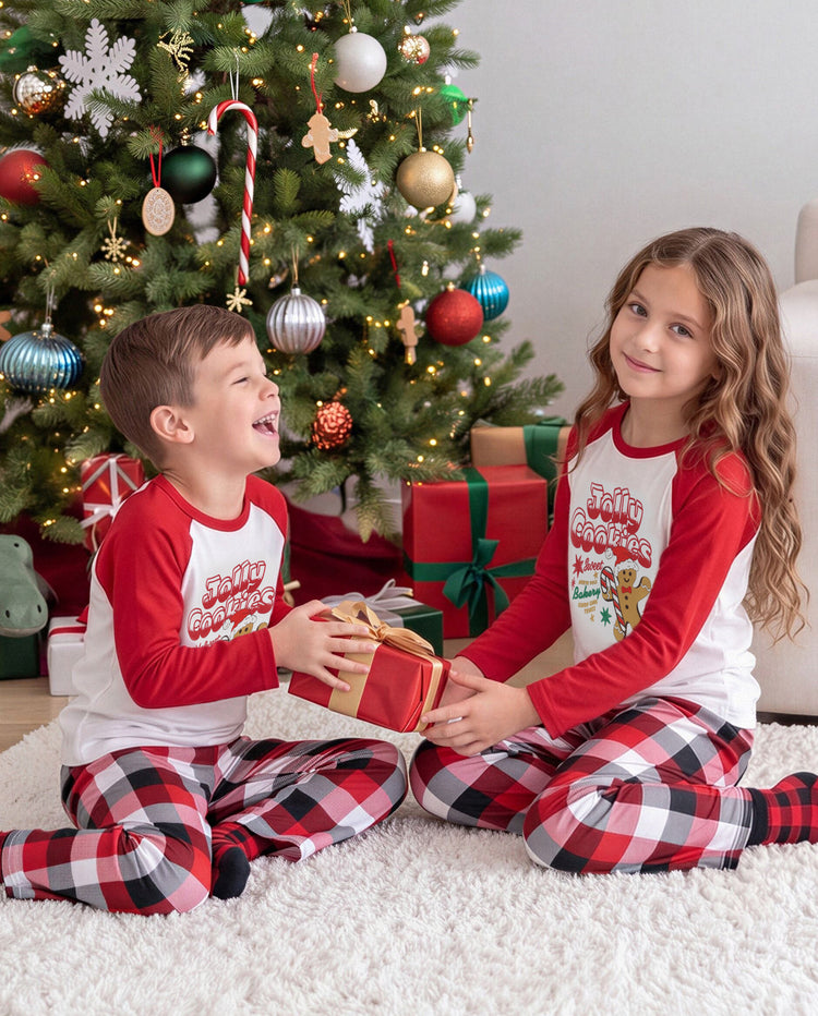 Christmas Matching Family Pajamas Gingerbread & Plaid Print Red