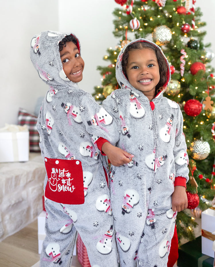 PatPat Family Matching Christmas Pajamas Snowman Print Coral Fleece Gray Christmas Onesie
