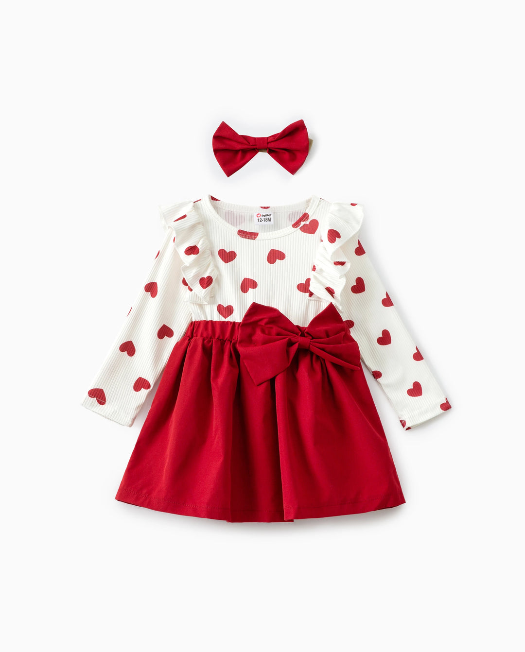 Conjunto de 2 piezas de vestido con lazo y corazón para niña, color rojo