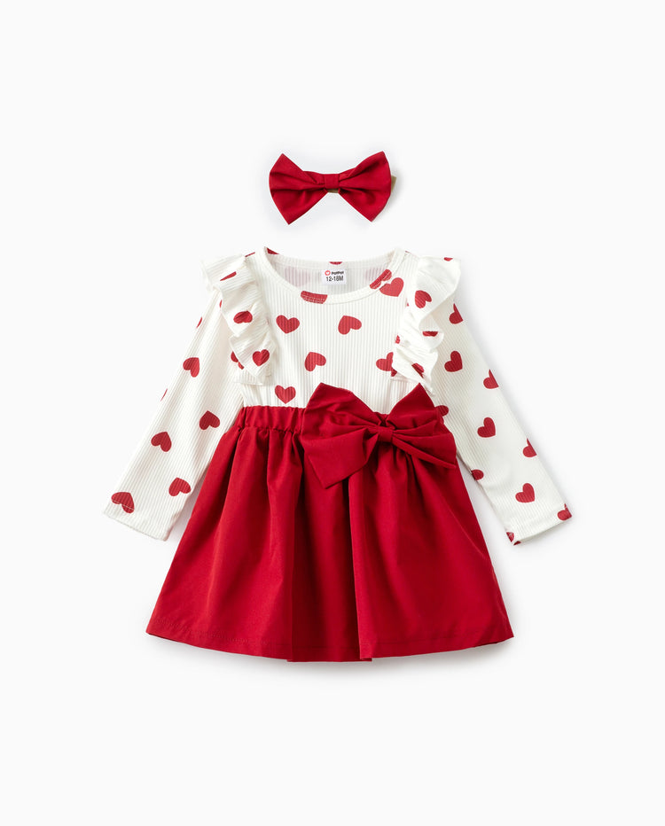 Conjunto de 2 piezas de vestido con lazo y corazón para niña, color rojo