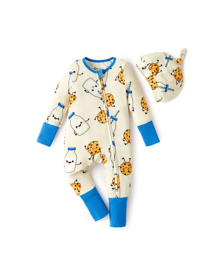 Bamboo Baby Boy/Girl Animal Printed 2-Way Zip Onesies Anti Slip Long-sleeve Footie with Hairband Blue