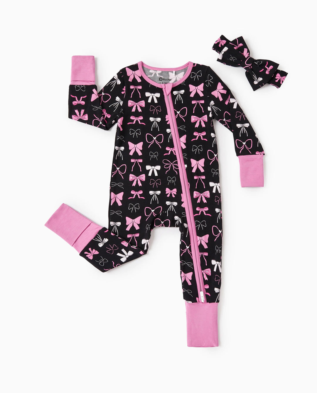 Bamboo Baby Girl Elegant Printed 2-Way Zip Onesies Anti Slip Long-sleeve Footie with Hairband Pink purple