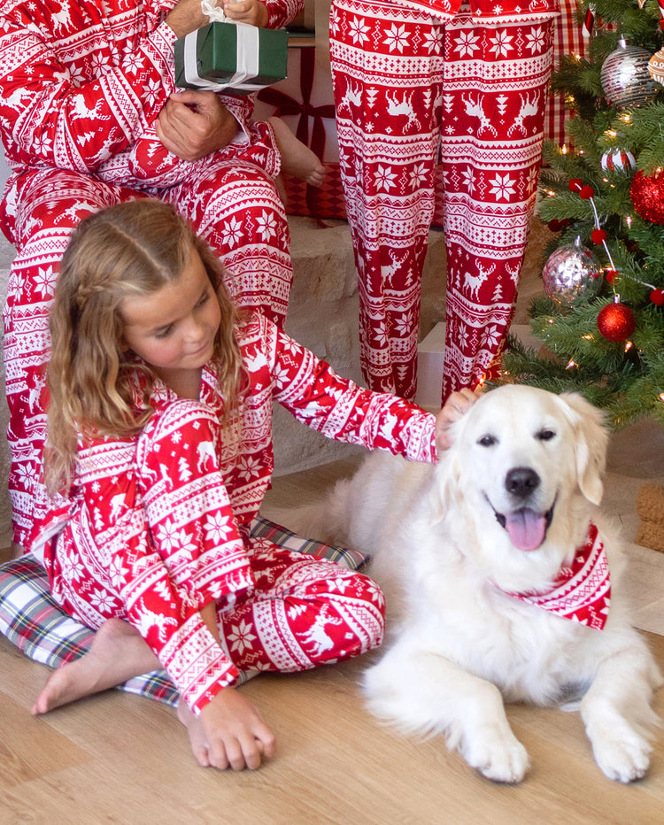 Christmas Matching Family Collared Pajamas Fair Isle Print Red