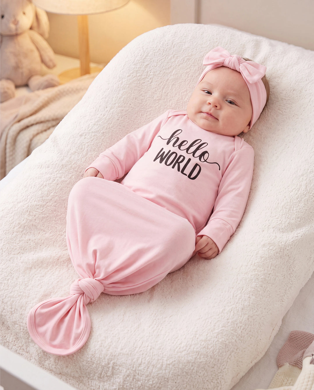 Baby / Girl Bamboo Sleeping Bag Infant Gown with Headband Pink