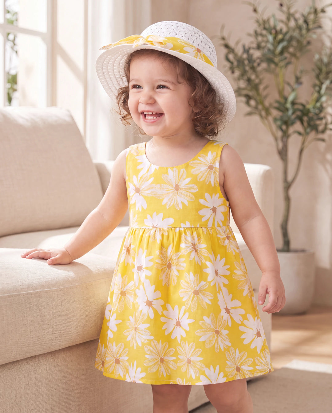 2 Stück Baby Mädchen Little Daisy Bowknot Kleid Set gelb