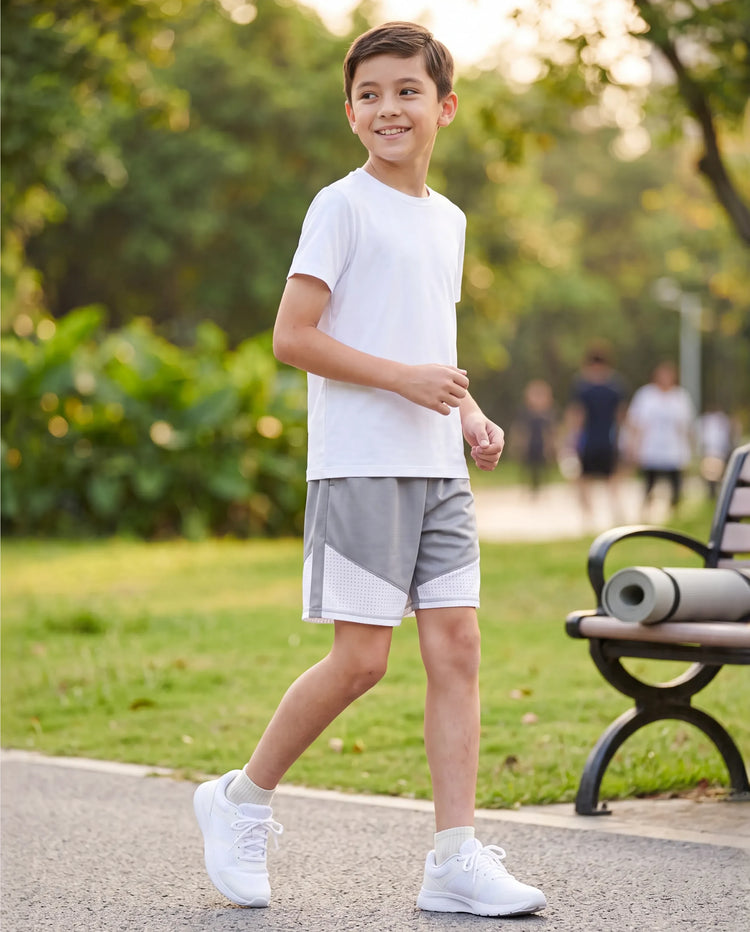 PatPat Rapidair™ Activewear Kid Boy Athletic Schnelltrocknende, atmungsaktive Shorts mit Taschen grau