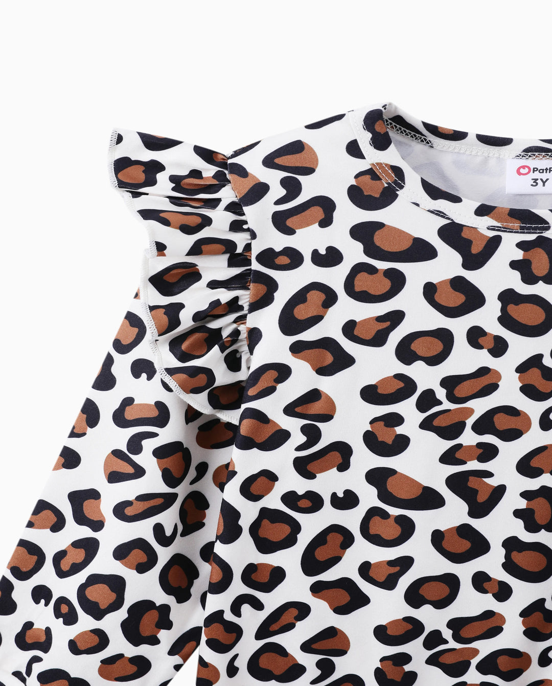 2-piece Toddler Girl Leopard Print Flutter Long-sleeve Top and Heart Pattern Pants Set Black