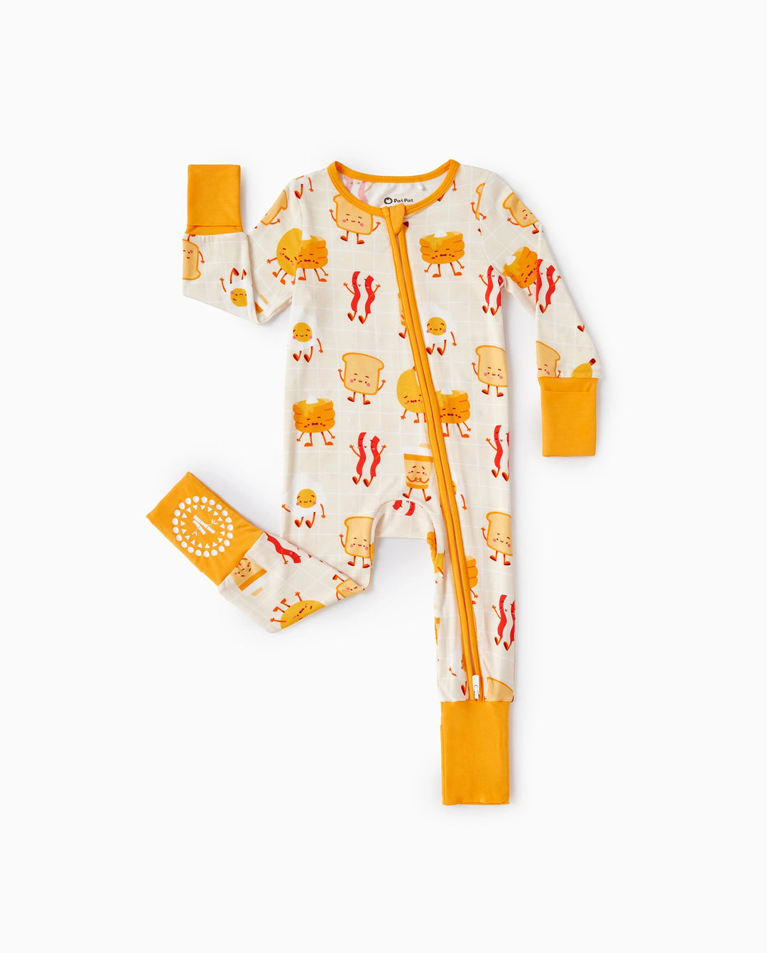 Bamboo Baby Boy/Girl Cartoon Printed 2-Way Zip Onesies Anti Slip Long-sleeve Footie Pale Yellow