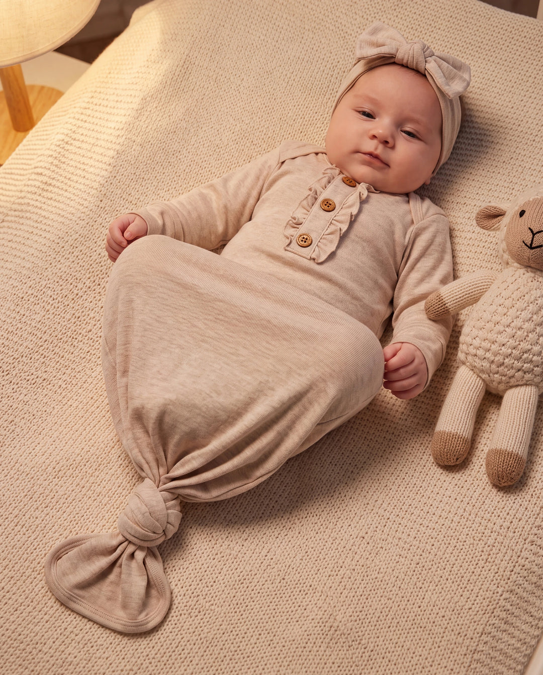 Saco de dormir de lana para niña, bata infantil con diadema, color albaricoque