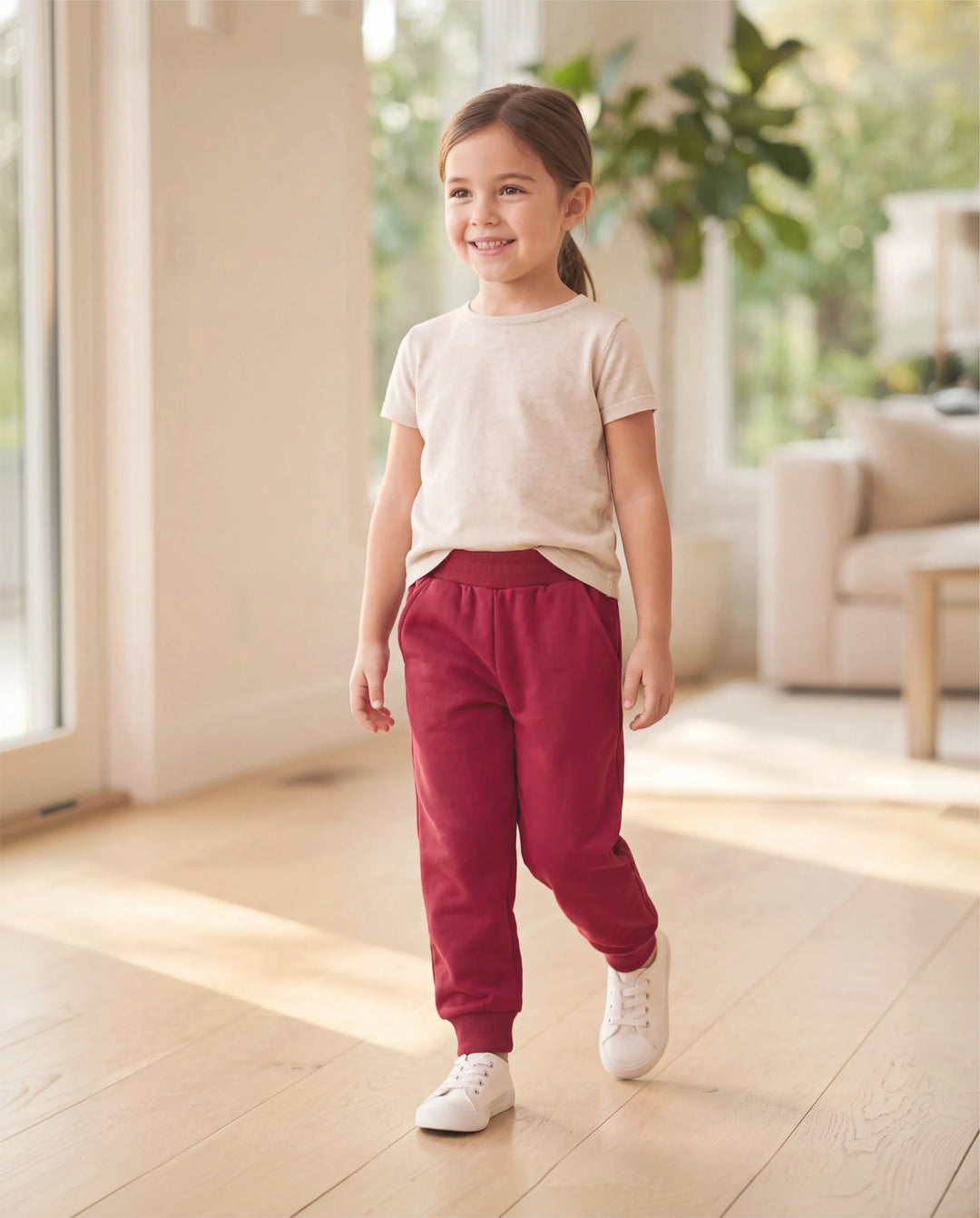 Pantalones casuales con bolsillos sólidos para bebé/niño pequeño, color rojo