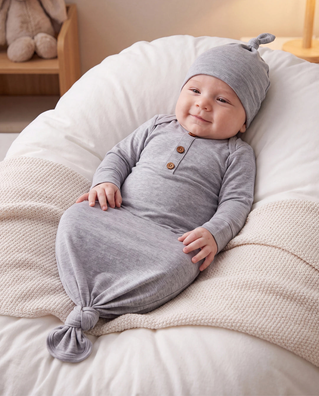 Baby Junge/Mädchen Einfarbig Baby Schlafsack Säuglingskleid mit Hut grau